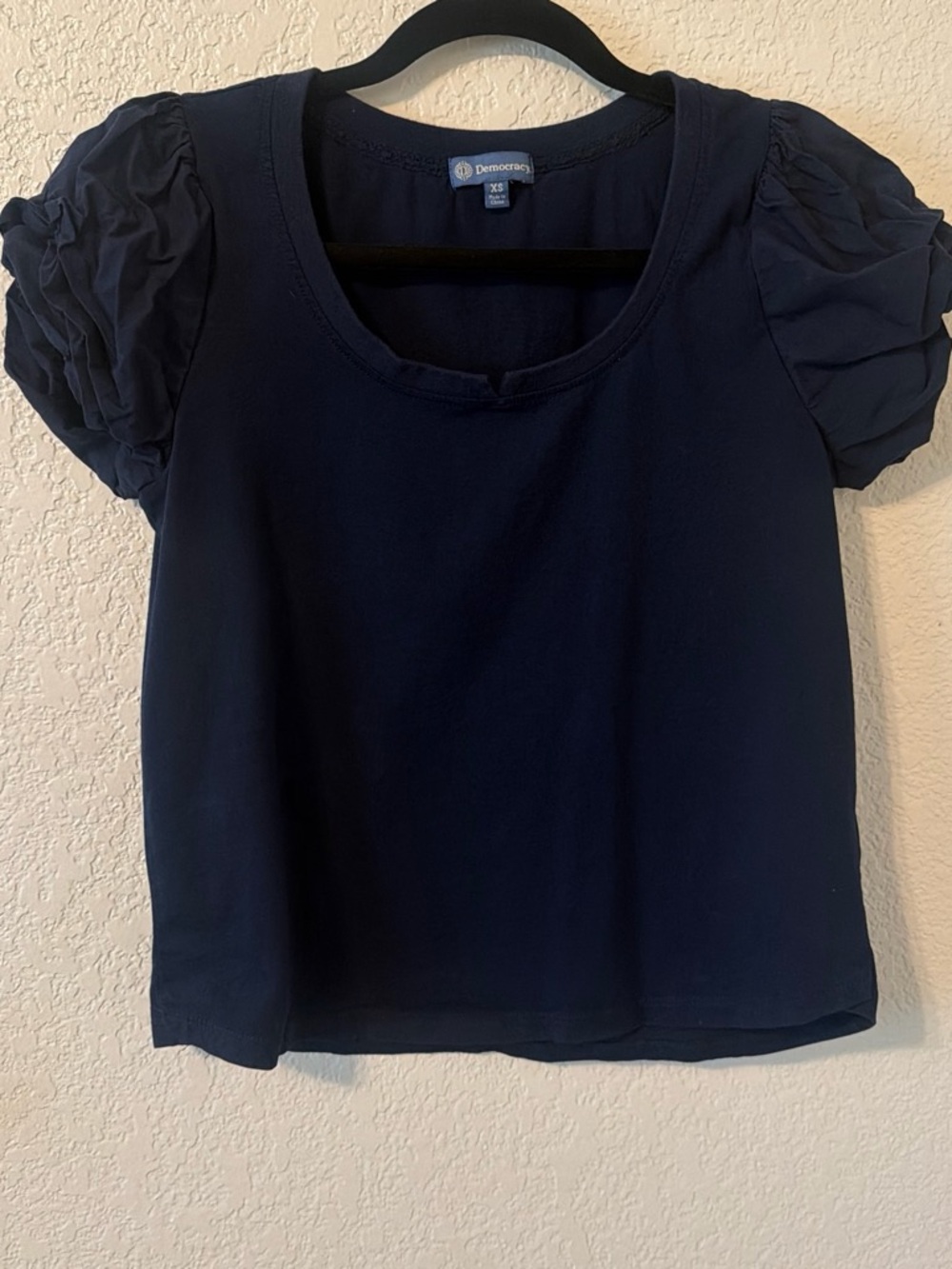 Democracy Navy Short Sleeve Puff Shoulder Tee